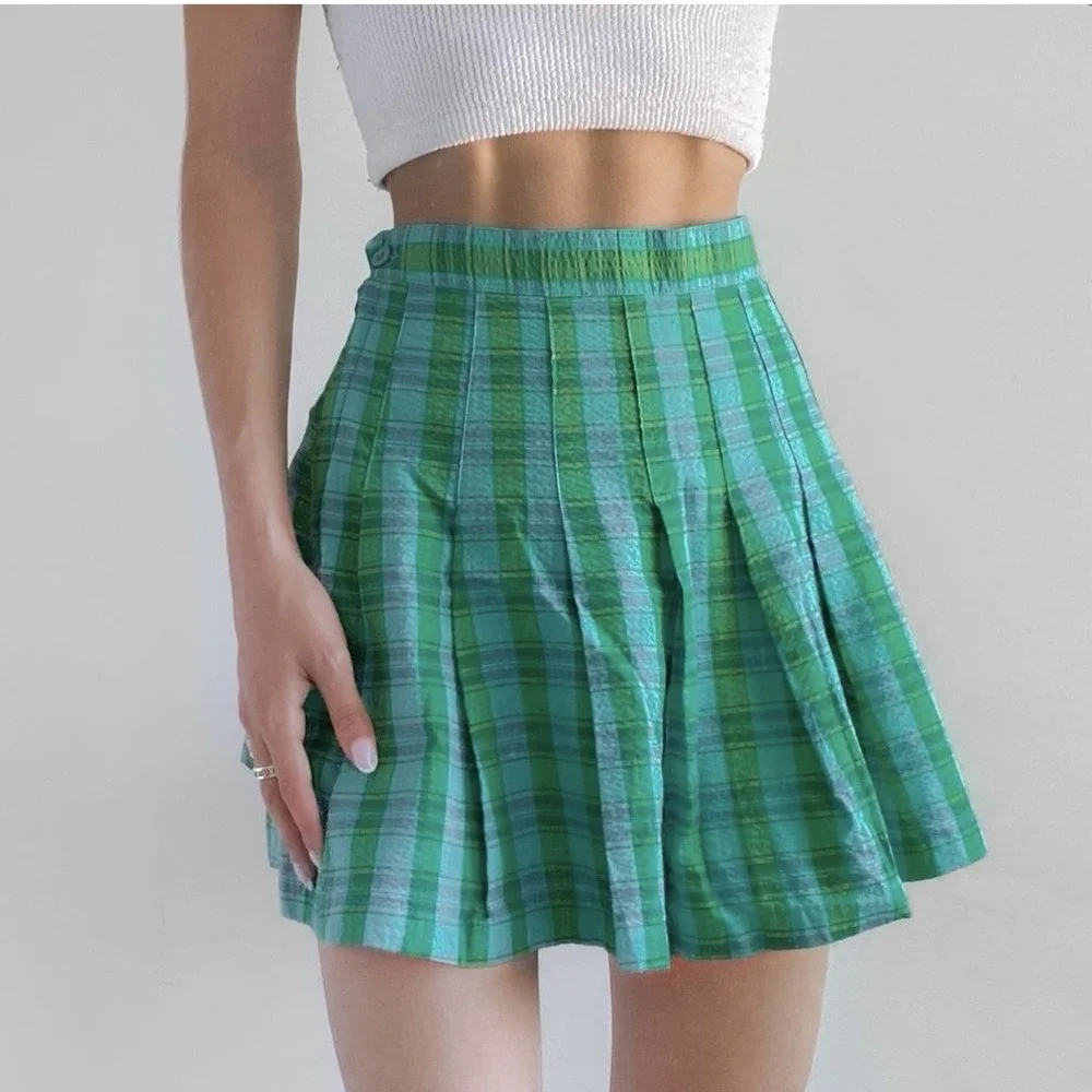 Urban Outfitters Skirt Green Plaid Small School Girl Mini Pleated Grunge Y2K 90s